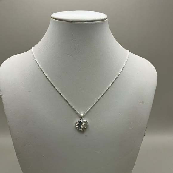 Contemporary Silver Gray and Blue Heart Necklace with Crystals - Picture 4 of 5